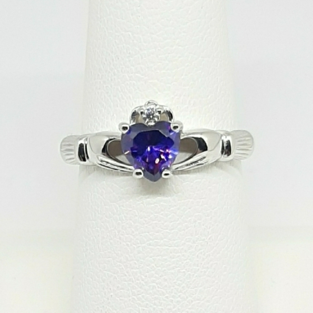 Irish Claddagh Amethyst Heart cz Ring Solid .925 Sterling Silver New